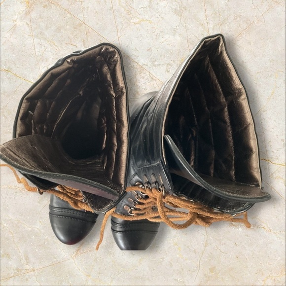 For all Mankind Ankle Boot Black Leather Lace Up Vintage Boho Goth Witchy SZ 38 - Picture 9 of 12